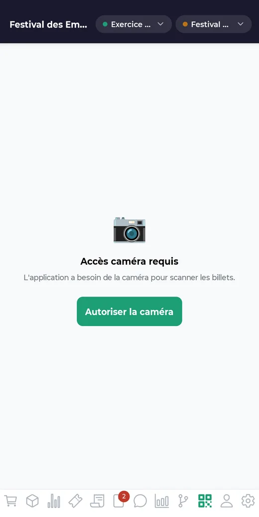 Le scanner demande l'accès à la caméra à la première ouverture
